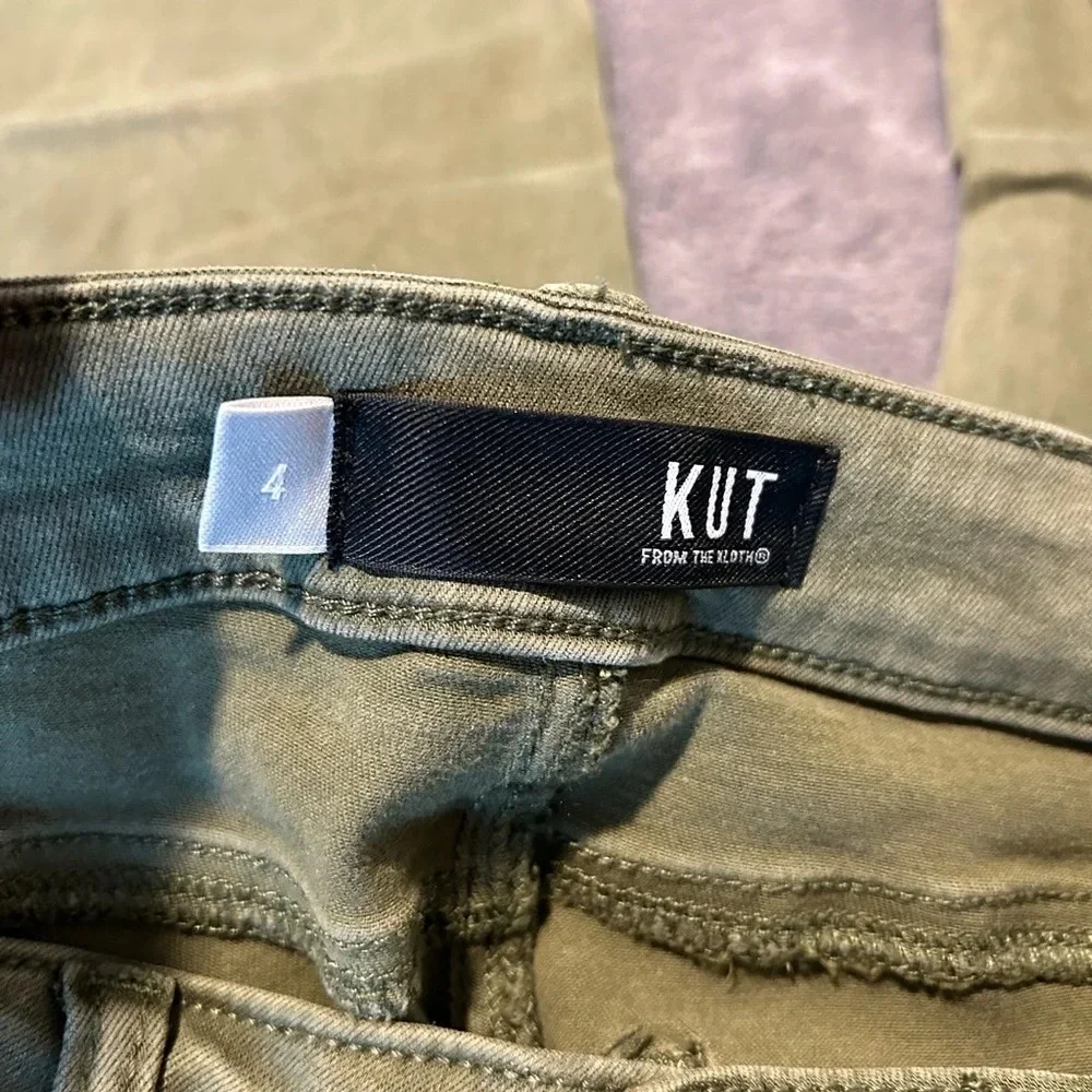 KUT women’s stretch Army green straight leg twill chino pants size 4 - Picture 7 of 8